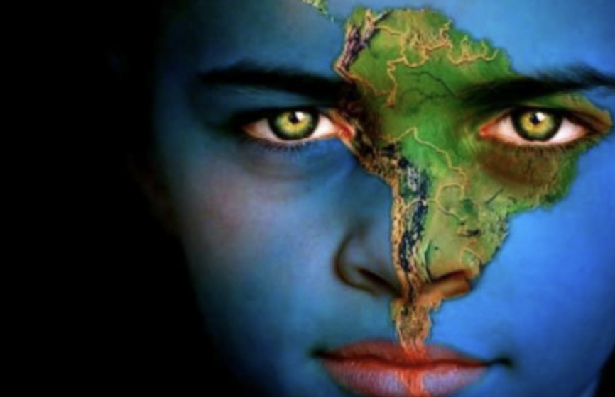 Image of a young person with the map of South America superimposed over their face. Image of a young person with the map of South America superimposed over their face.